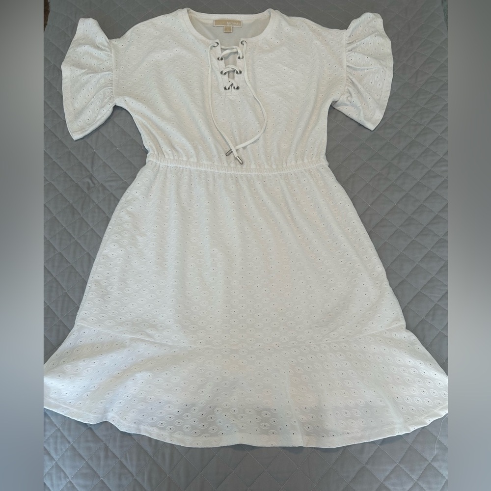 Michael Kors White Eyelet Lace-Up Dress